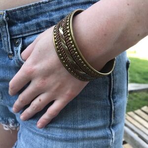 Brass Multi Colored Braided Wide Cuff Bracelet